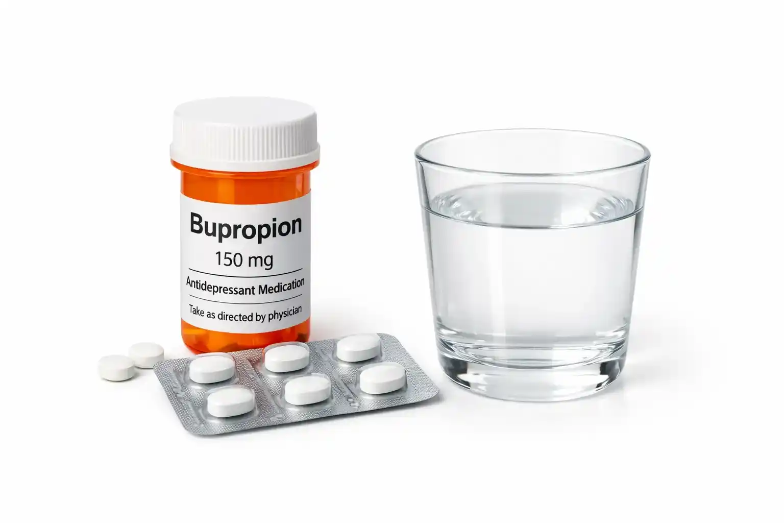 داروی بوپروپیون همراه با یک لیوان آب