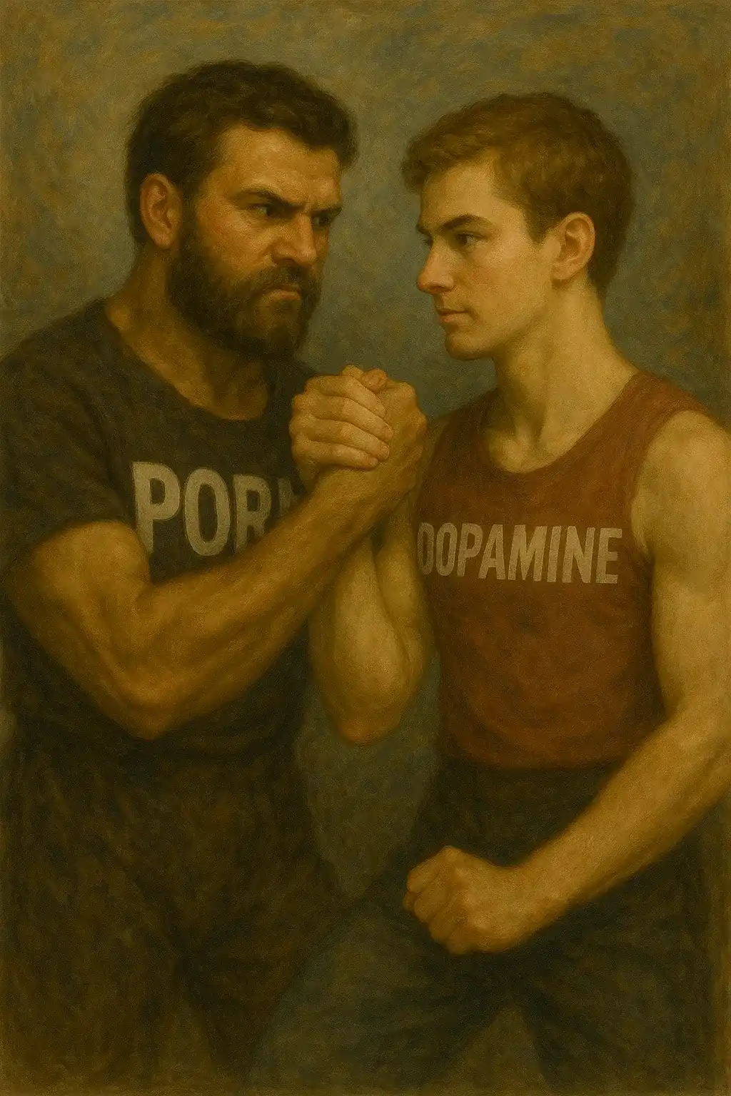 عکس اشخاص نمادین از پورن و دوپامین در حال دست دادن با یکدیگر