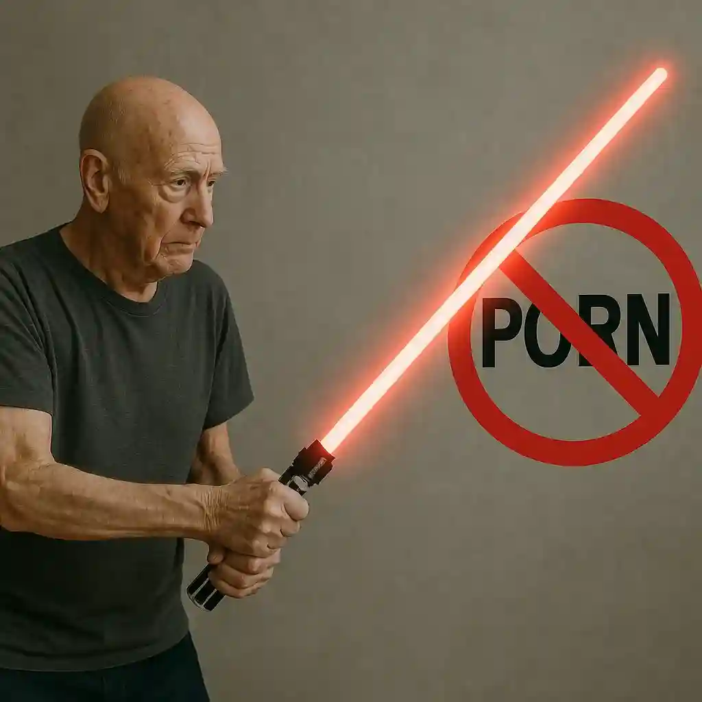 همان مرد پیر در حال نبرد با پورنو با شمشیر نوری (Star Wars style) 
