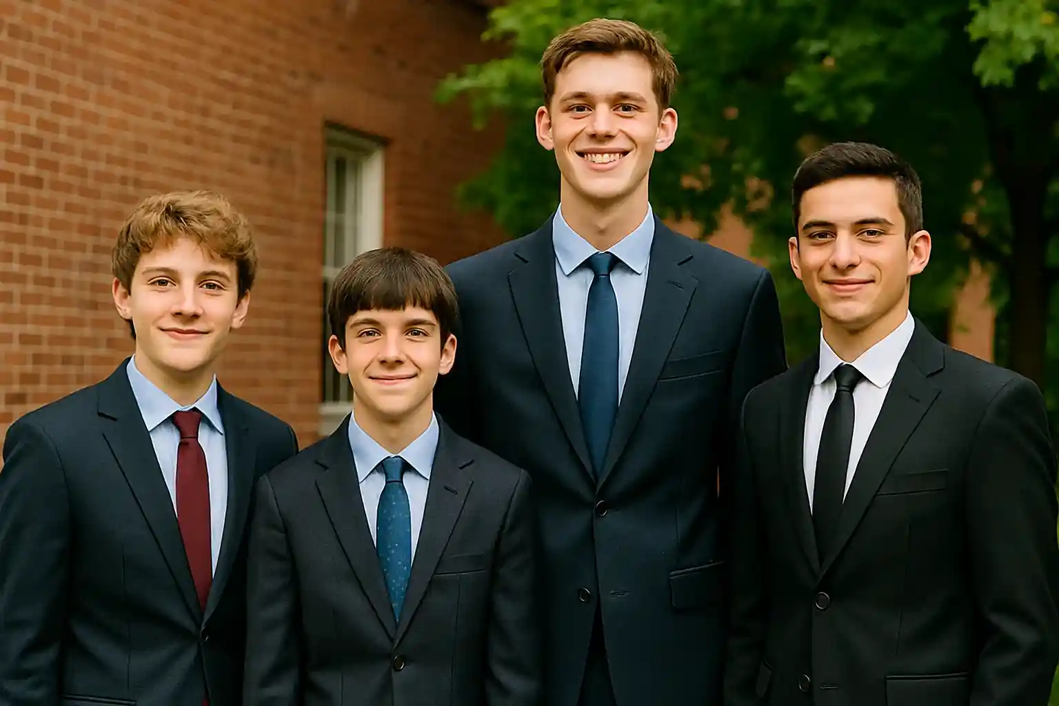 تصویر چهار جوان خوشپوش؛ سه نفر با قد متوسط و یکی بهطور واضح بلندتر.