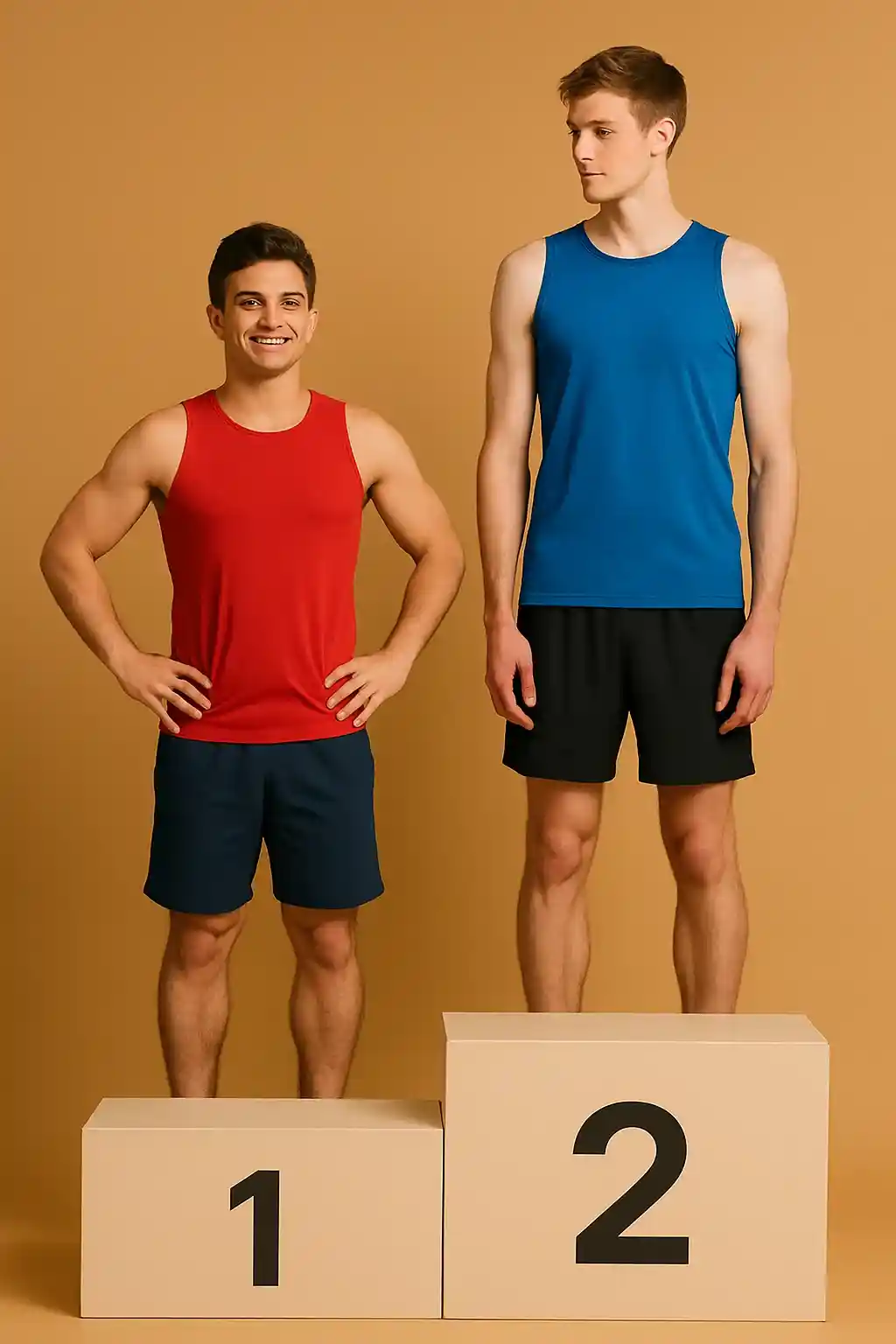 جوان قد کوتاه روی سکوی اول و جوان قد بلند روی سکوی دوم.