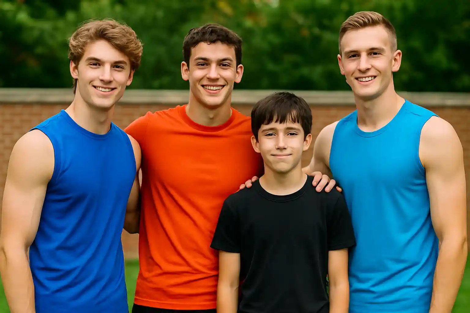 نوجوان قدکوتاه در میان دوستان قدبلند خودش