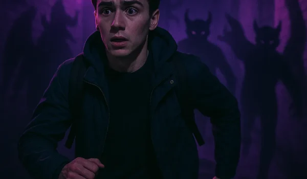 پسری در حال فرار از دست نماد های پورن