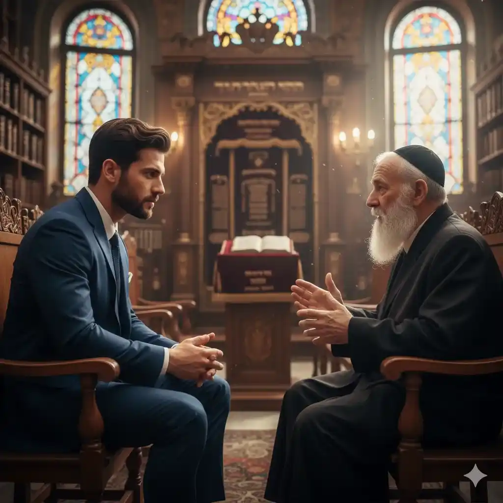 صحبت کردن جوان خوشهیکل با خاخام یهودی در معبد